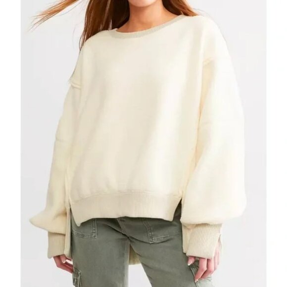 We The Free Cozy Camden Teddy Sweatshirt in Vanilla Ice Cream XL NWT - Picture 3 of 13